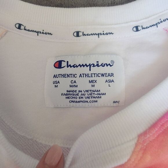 CHAMPION CAMPUS FRENCH TERRY CREWNECK SWEATSHIRT IN WHITE NEON WATERCOLOR SIZE M - Picture 5 of 11